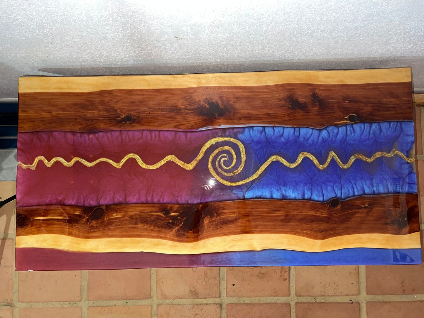 Crimson & Violet Resin River Coffee Table - Original Pour Art - The Pour Hippy