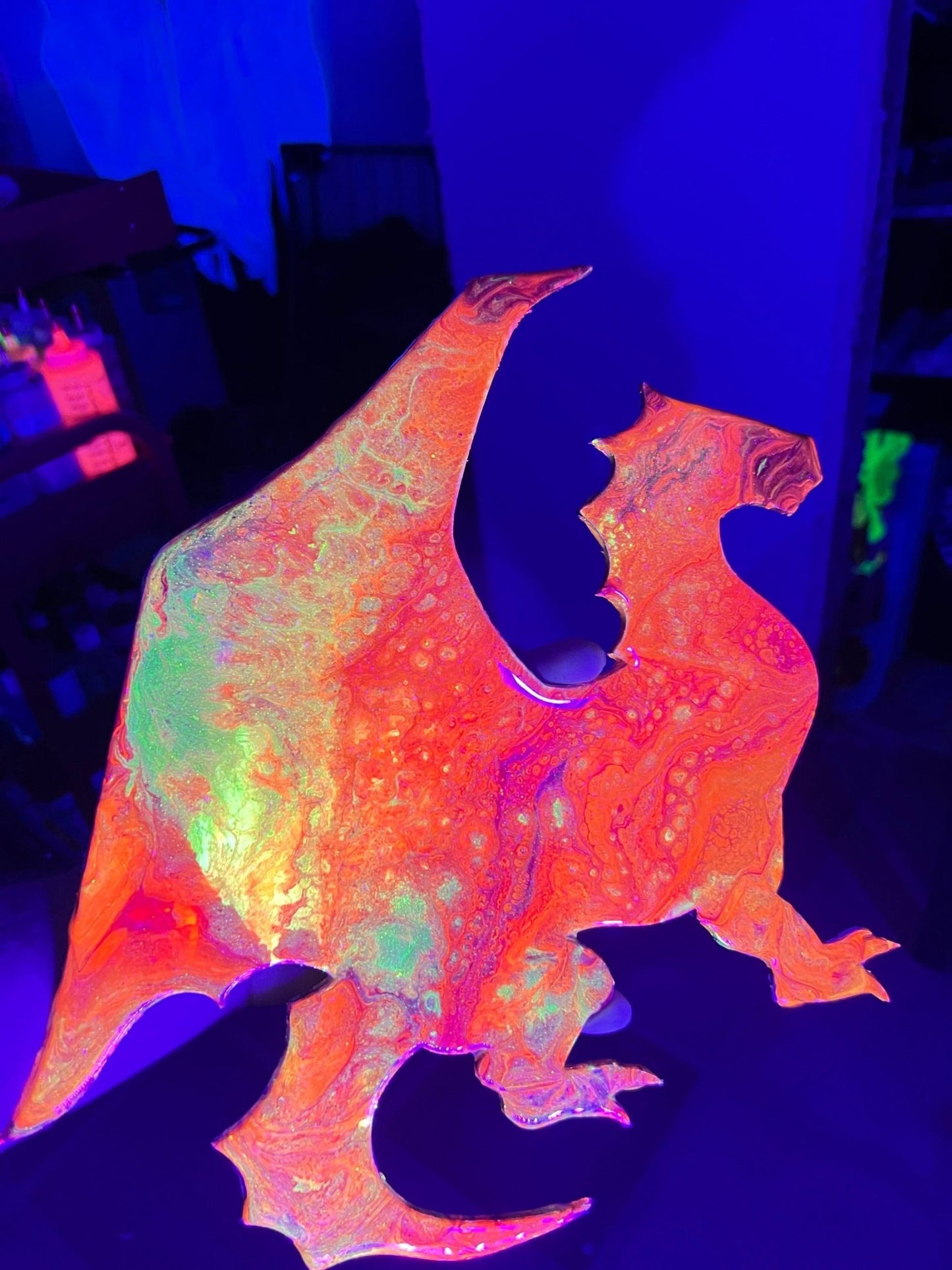 Laser Cut Fluorescent Dragon - Original Pour Art - The Pour Hippy