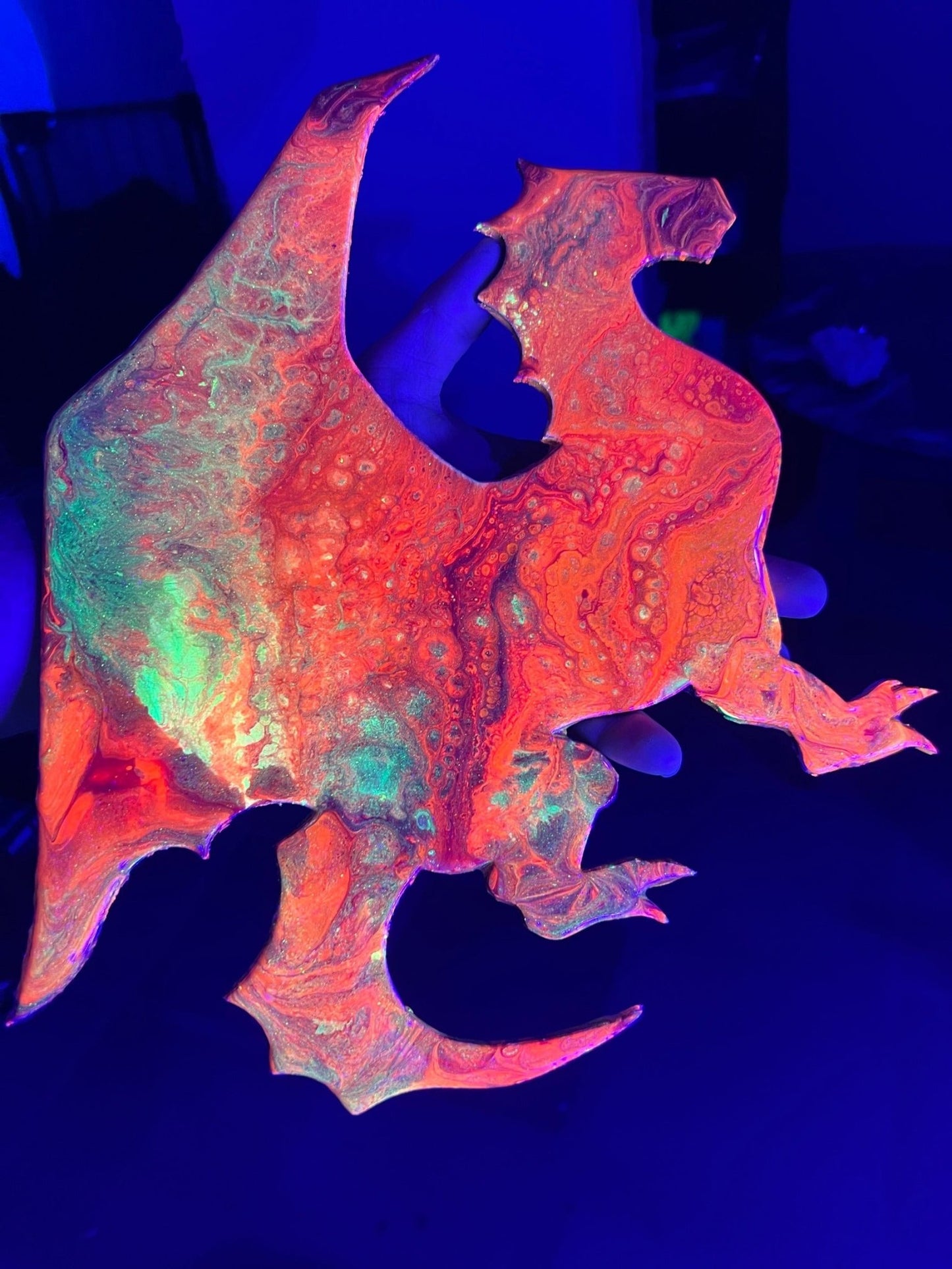 Laser Cut Fluorescent Dragon - Original Pour Art - The Pour Hippy