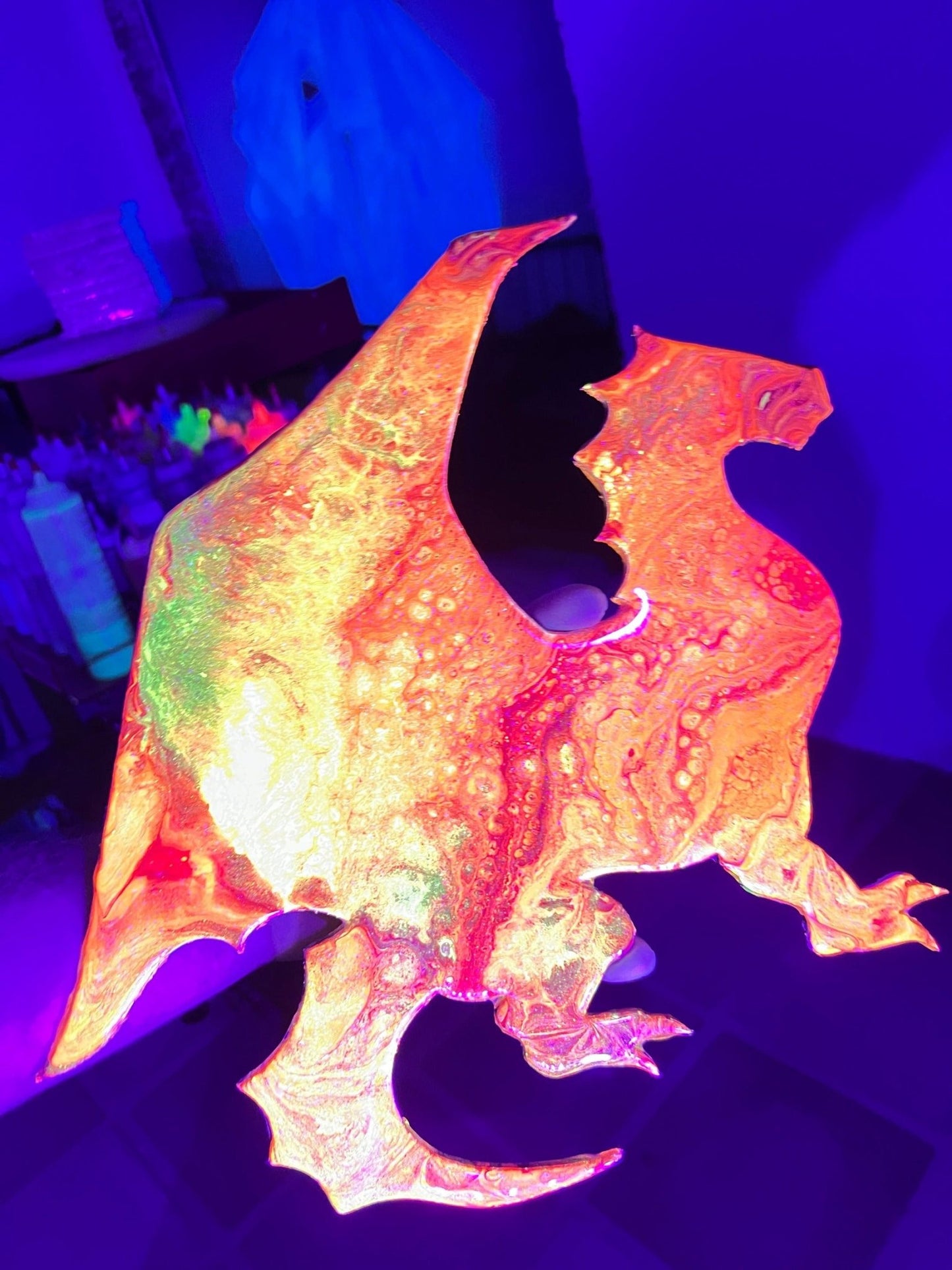 Laser Cut Fluorescent Dragon - Original Pour Art - The Pour Hippy